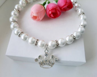 Pearl necklace for dog and cat with a crown charm Pet Jewelry Puppy Collar