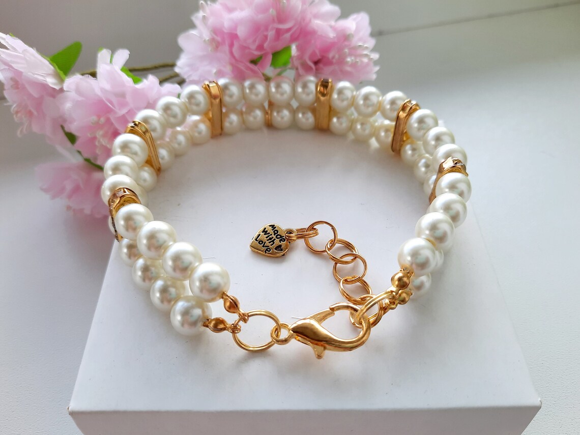 Pearl necklace for dogs and cats with rhinestone dividers and | Etsy