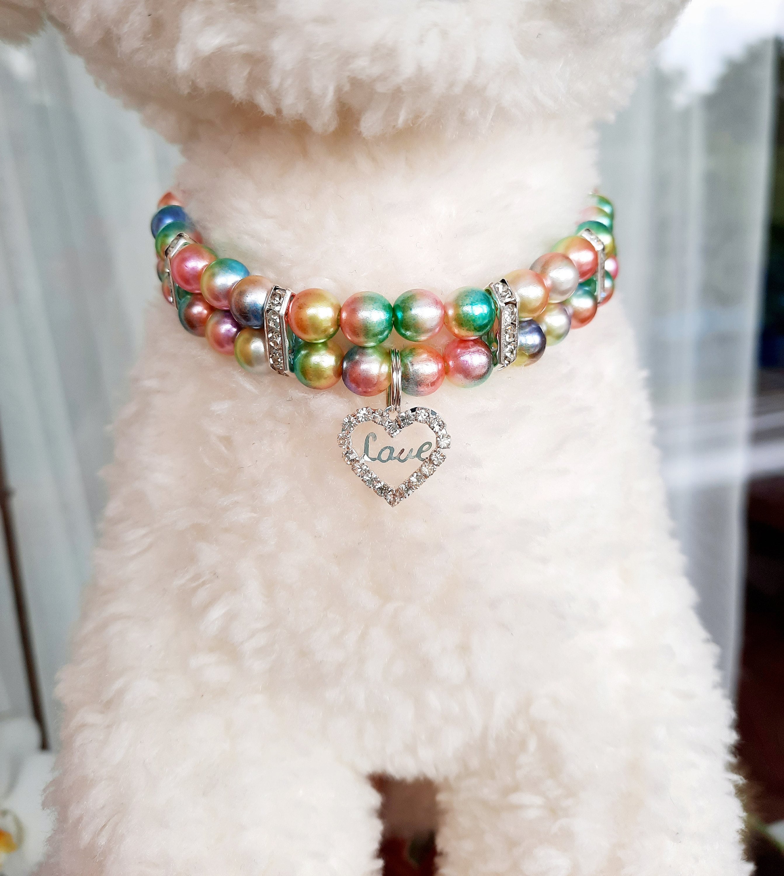 Buy jeweled designer dog collar with a stone pearl color and suspension