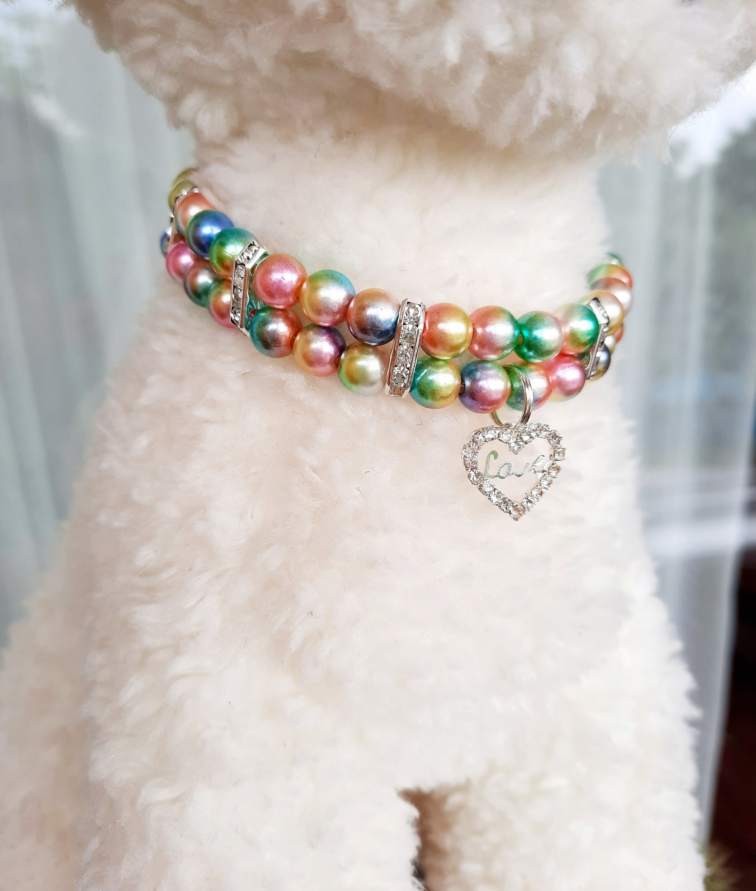 Pink Pearl Dog jewelry-Pet accessories, Beaded Necklace – LA Dog Store