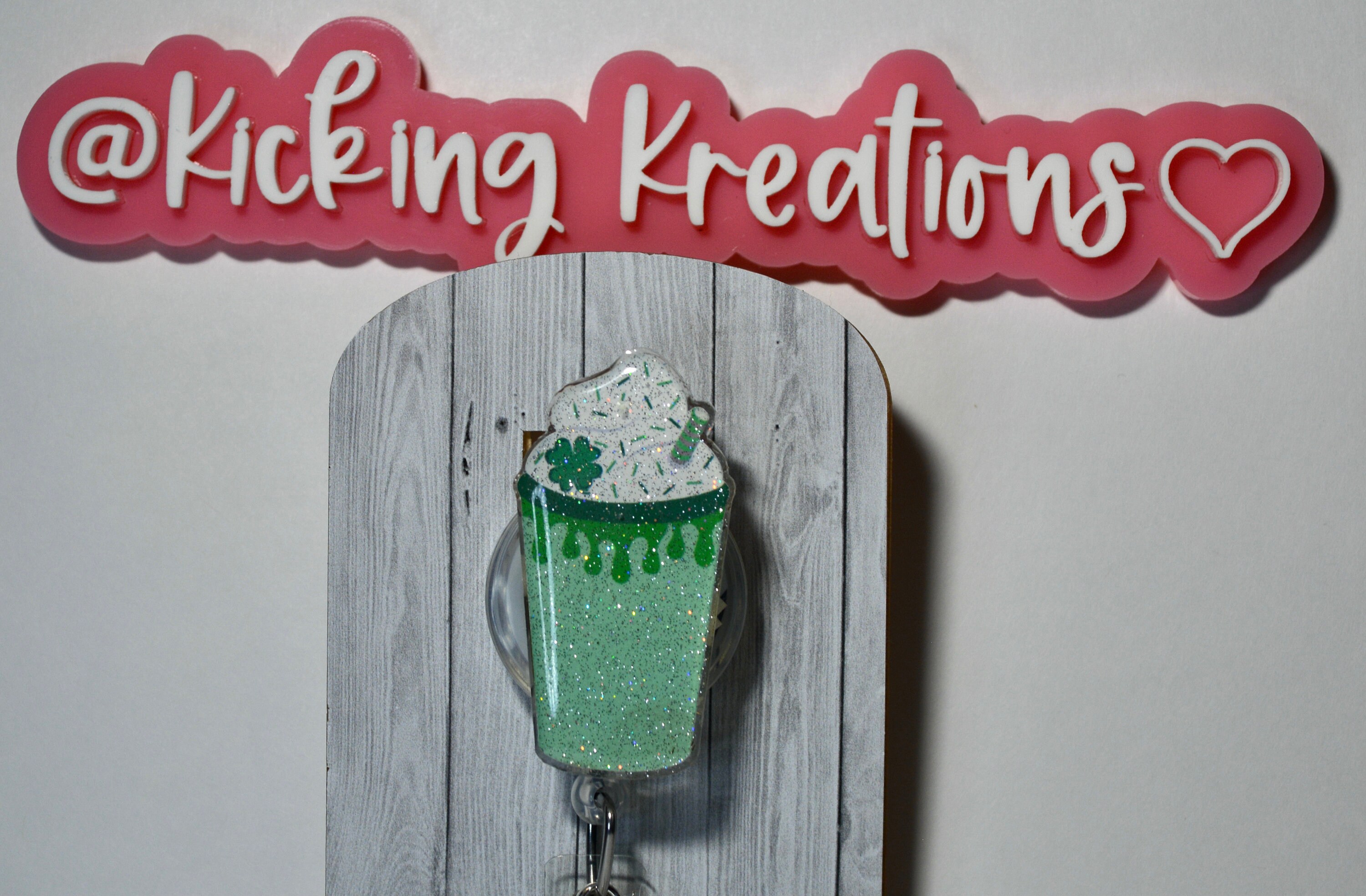 St. Patrick's Day Whipped Cream Latte With Beads Acrylic Badge