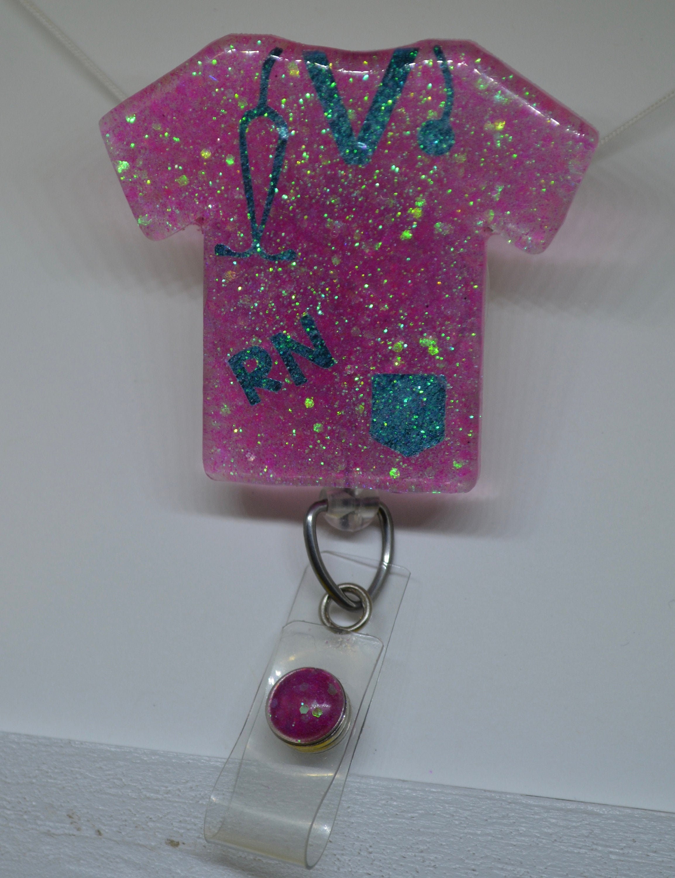 Pink glitter RN scrub top acrylic badge reel with swivel | Etsy