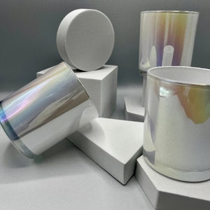 Hi-Quality White Iridescent Glass Candle Jars - Set of 6 + Lid Choice | Candle Making Supplies | Candle Making Kit