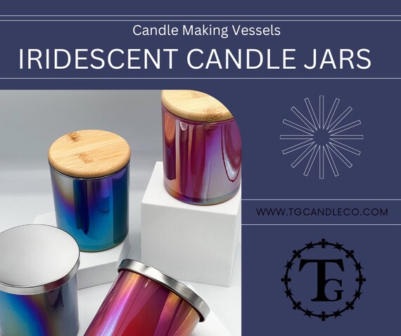 Blue 10 oz Iridescent 6-Piece with Lid, Candle Making Jars  Vessels Containers, DIY Candle Kit