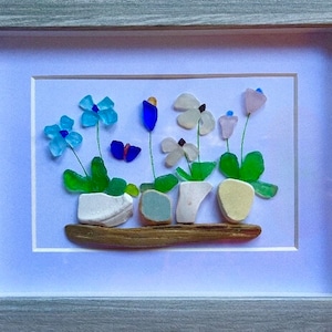 Custom Sea Glass Flower in Pots Picture