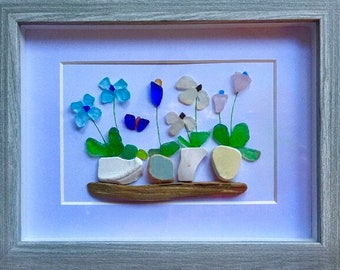 Custom Sea Glass Flower in Pots Picture