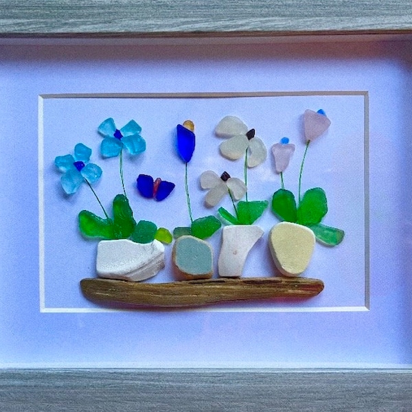 Custom Sea Glass Flower in Pots Picture