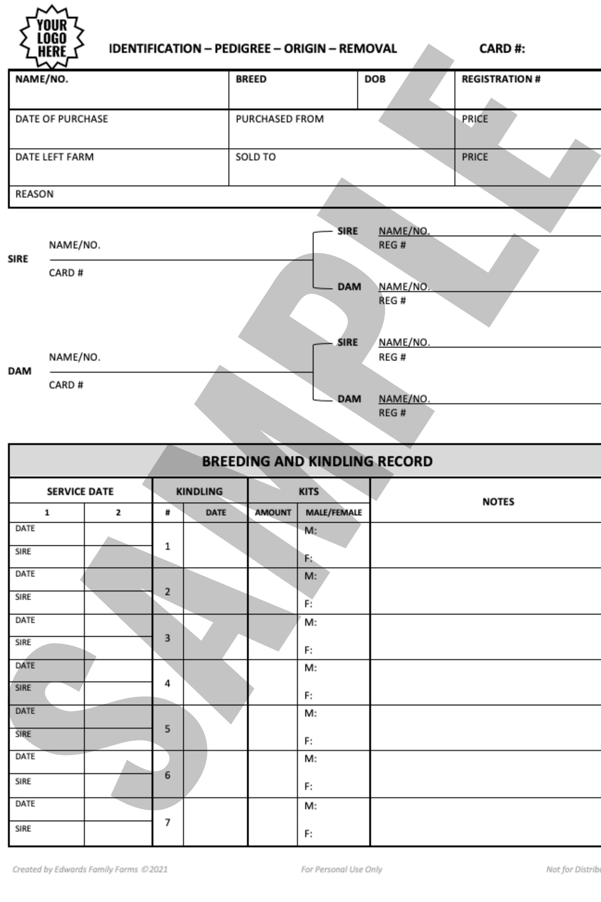 Rabbit Breeding Record Keeping Farm Records Template Organization