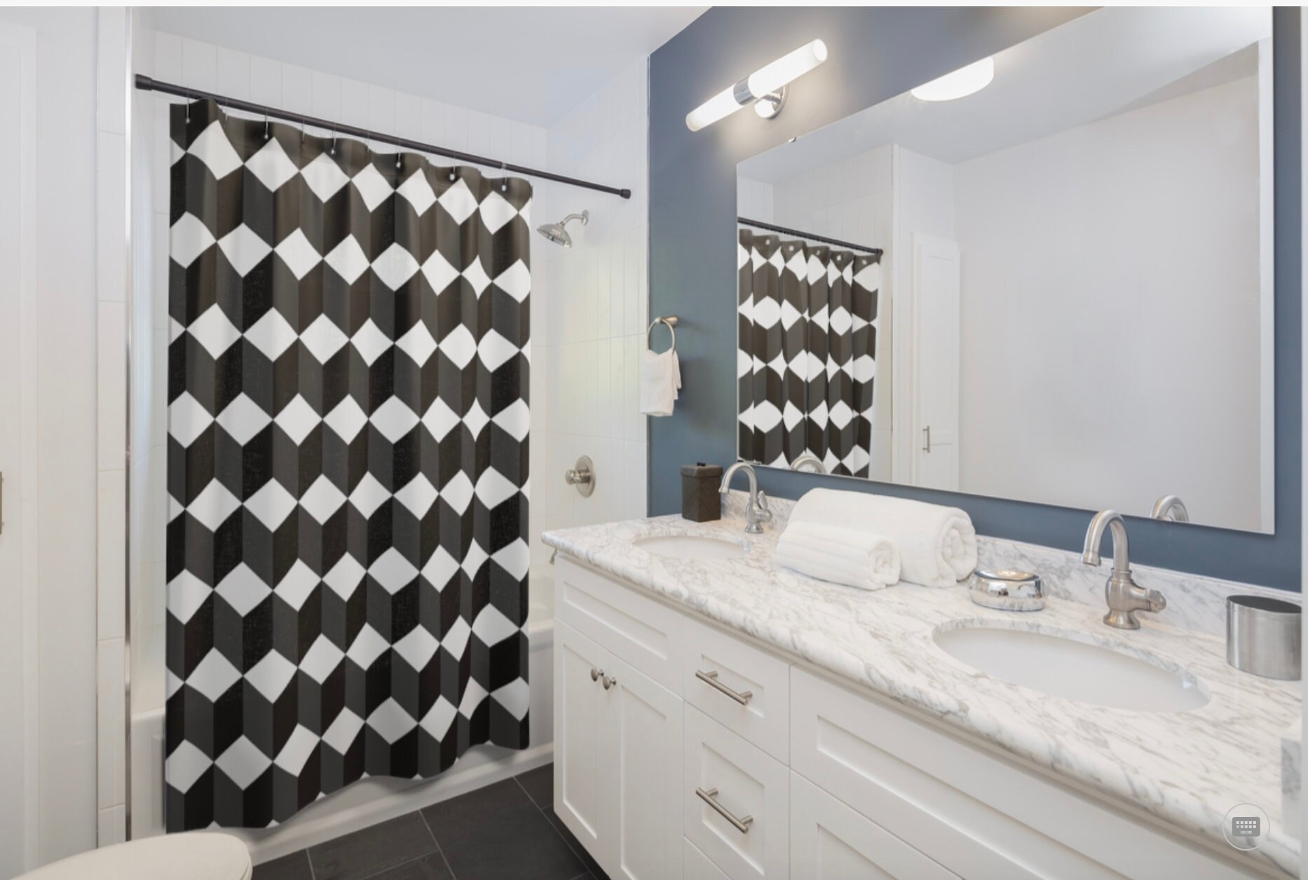 Black and White Shower Curtain Home Decor Bathroom Harlequin Etsy