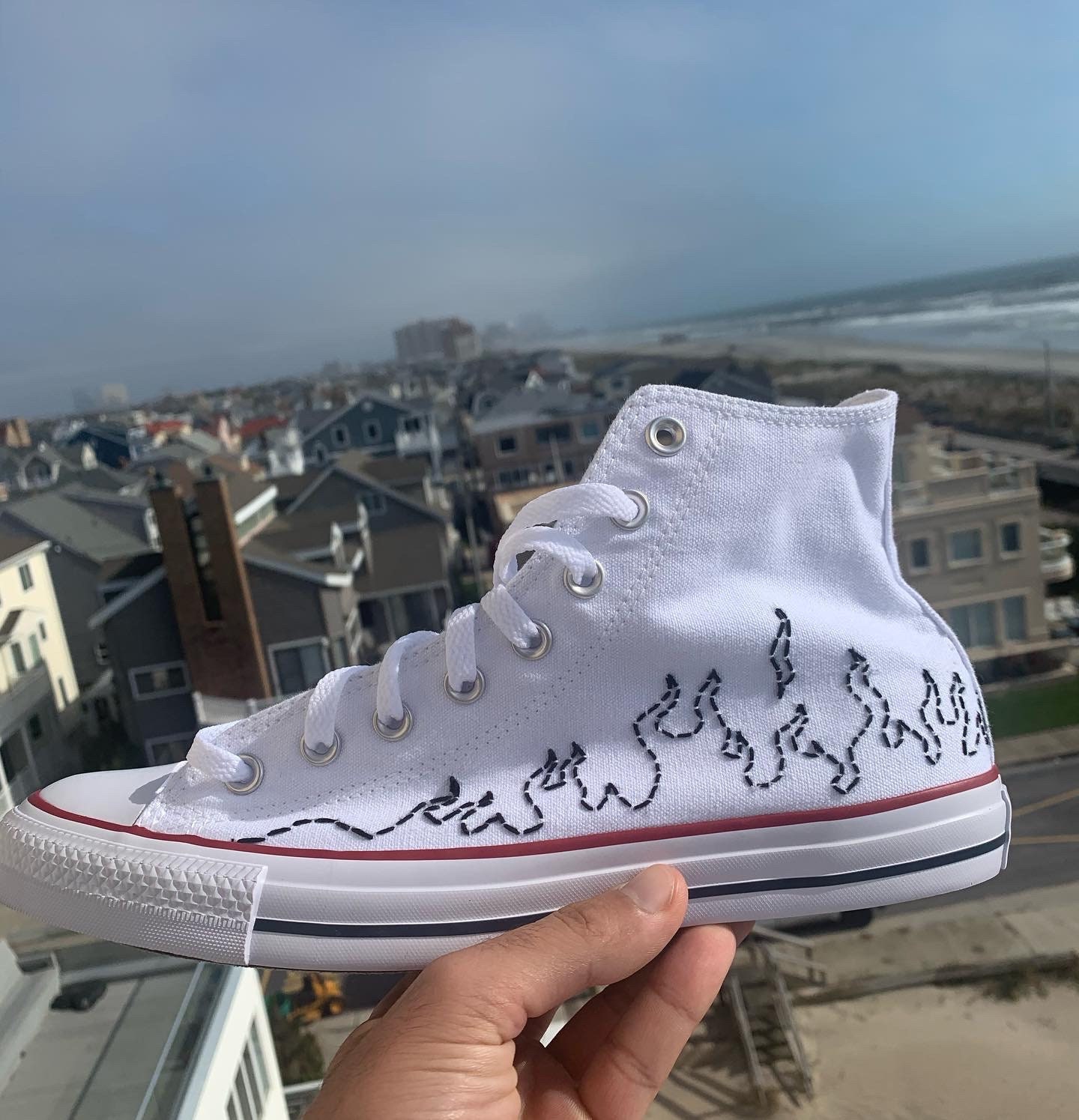 Converse high top black flame custom 