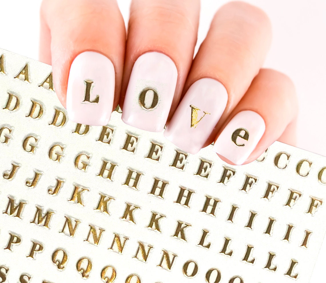 3D 26 English Alphabet Nail Art Sticker Self-Adhesive Gold/Silver Number  Small Letters Decoration Word Tattoos Nail Decals