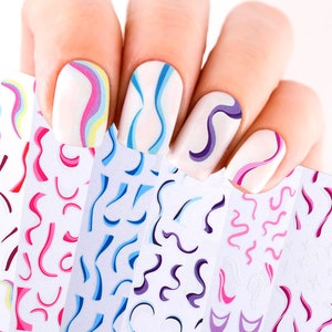 Striped Colour Pastel Wavey Nail Stickers Decal Transfer