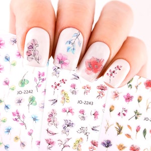 Glitter Sparkle Watercolour Flower Decal Transfer Nail Stickers