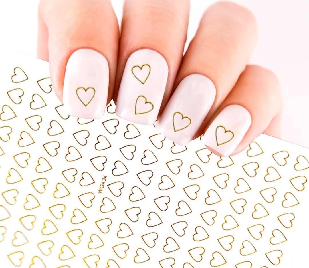 Gold Heart Decal Transfer Nail Stickers Etsy