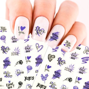 Purple Love Positive Hearts Decal Transfer Nail Stickers