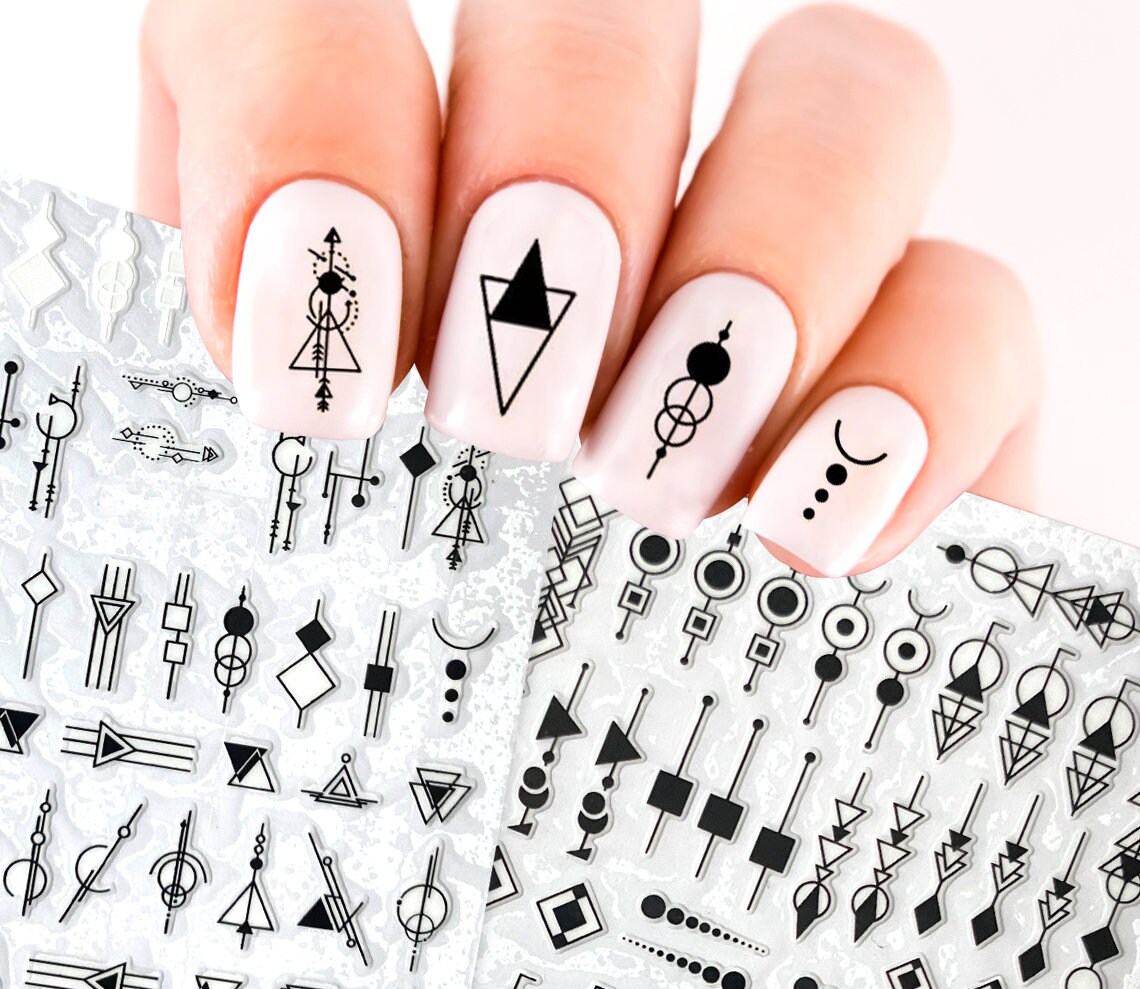 Geometric Shape Decal Transfer Nail Stickers Etsy