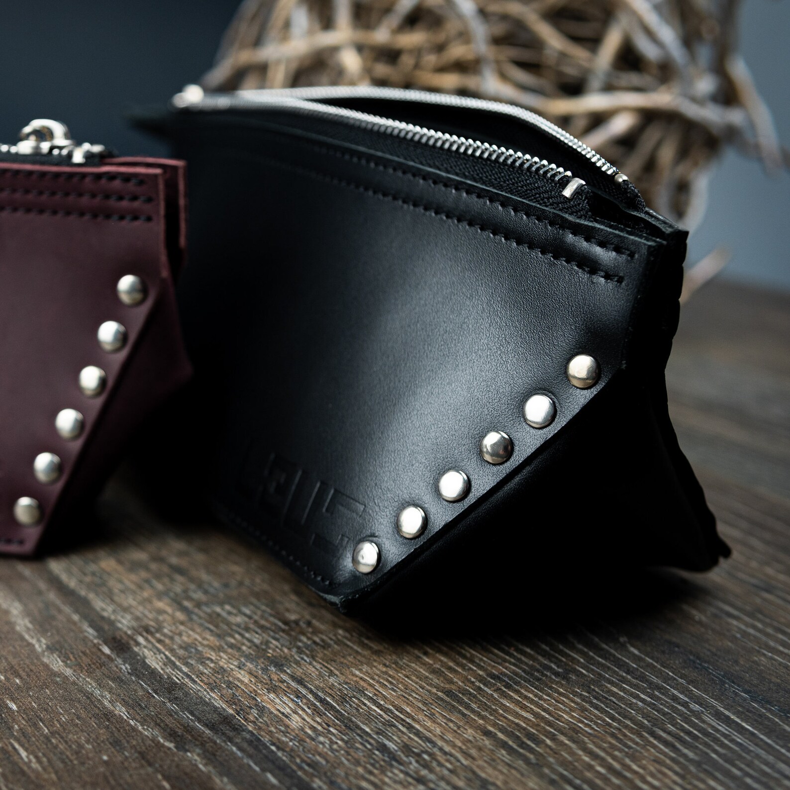 Schwarze Leder Kosmetiktasche Kleine klappbare Schminktasche | Etsy