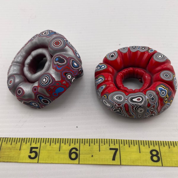 2 Rare Fordite Doughnuts - Fordite Frenzy.  Lapidary.  Industrial paint overspray art.  Detroit agate.