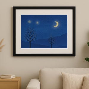 Lámina de arte mural "Noche estrellada" (30 x 40 cm) - Póster de cielo arremolinado estilo Van Gogh - Decoración de cielo nocturno azul - Lámina enmarcada - Decoración para dormitorio y sala de estar
