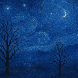 Van Gogh Inspired Starry Night AI Art Print – Digital Download, Printable Wall Art, Unique Home Decor Gift