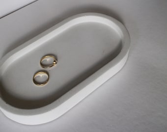Gray Concrete Oval Trinket Tray, Handmade Jewelry Dish