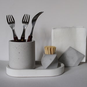 Grey Concrete kitchen set of 4 Utensil Holder Cocktail Napkin Holder tray Kitchen Storage stand for toothpicks Accessories minimalist