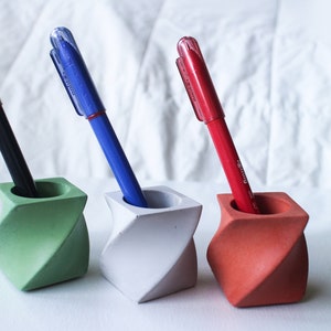 Mini Concrete Pen Holder Set of 3, Modern Desk Decor