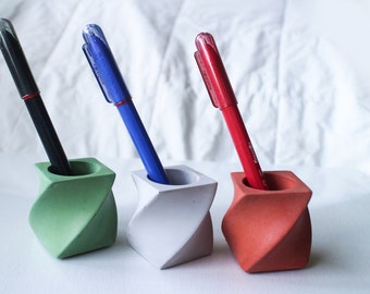 Mini Concrete Pen Holder Set of 3, Modern Desk Decor