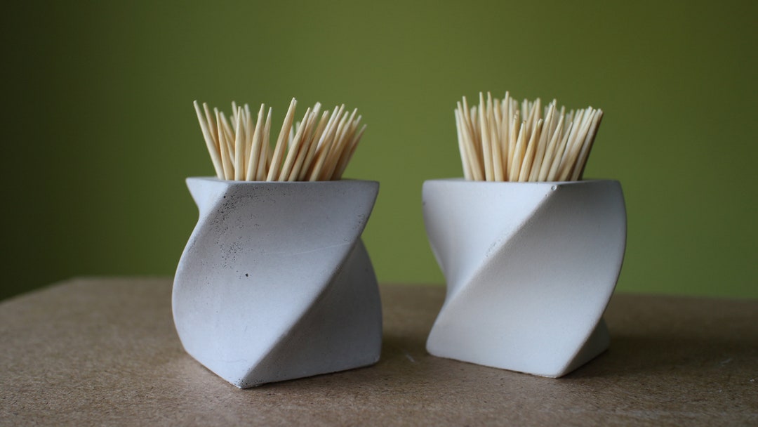 Mini Concrete Toothpick Holder Set, Modern Swirl Design - Etsy