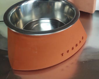 Gamelle orange en béton pour animal de compagnie avec bol en acier amovible