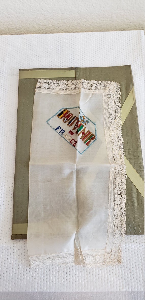 French Silk Souvenir Hankerchief in Hand Painted B