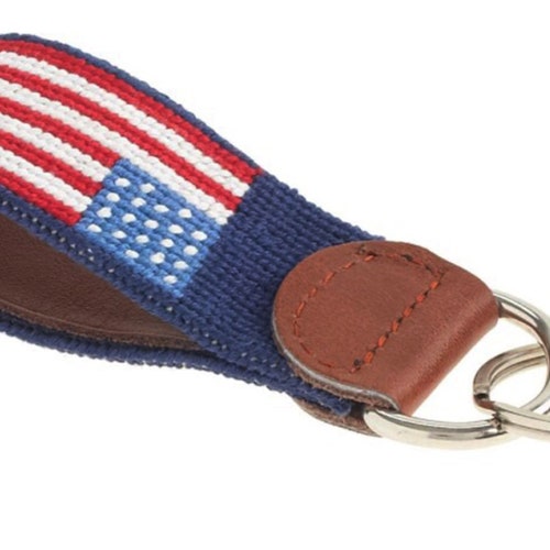 Leather Handstitched Needlepoint American Flag Key Fob Key Etsy