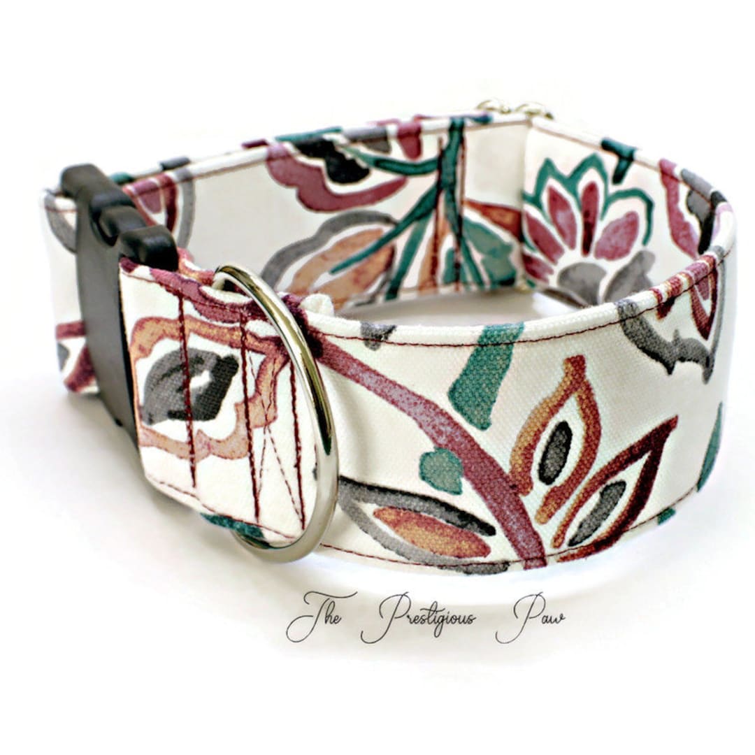 Maroon Bold Flowers Dog Collar Available In 1, 1.5, or 2 Inch Collars