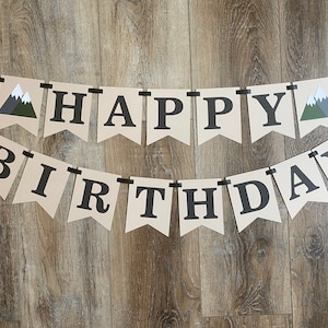 Mountain Happy Birthday Banner First Birthday Adventure Theme Party Decorations