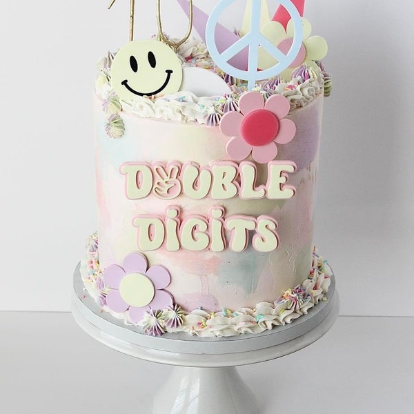 Double Digits Cake Topper… Light Yellow, Light Pink and Smiley Cake Topper… Custom Topper… Acrylic