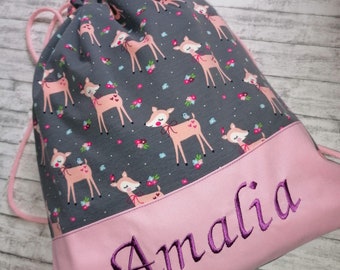 Personalized children's backpack, backpack, for boy and girls, nursery, gym bag with names different fabrics deer, horses, stars