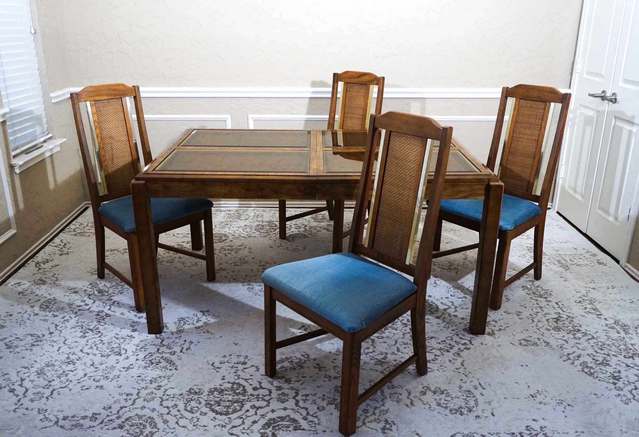 Vintage Bassett Dining Table and Four Chairs With Smoked Glass Etsy