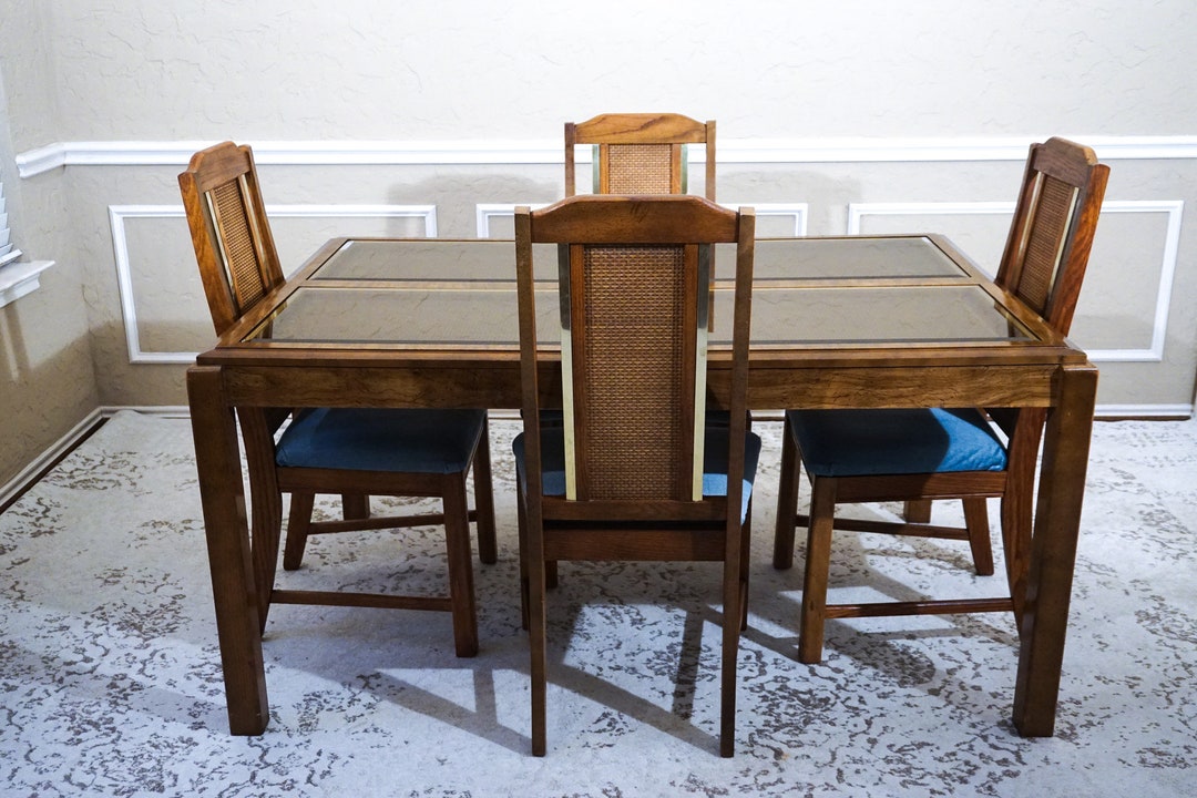 Vintage Bassett Dining Table and Four Chairs With Smoked Glass Etsy