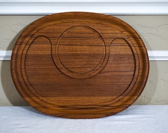 Mid Century GoodWood Solid Teak Wood Cheese Or Chip and Dip Tray