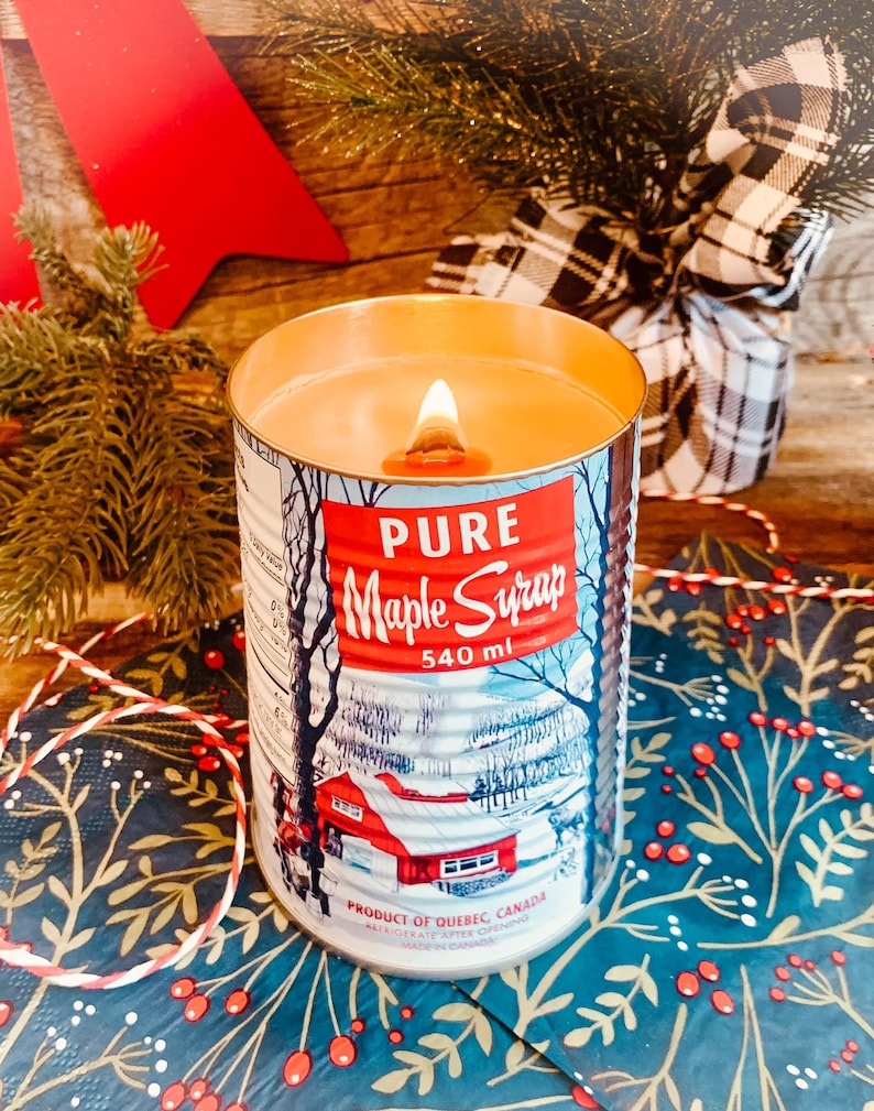 Maple Syrup Candle Wooden Wick Maple Candle Quebec Maple Etsy