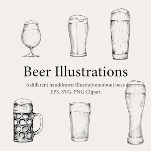 Beer glass clipart, beer clipart, beer svg, beer png, digital download, handdrawn beer, nostalgic illustration, alcohol clipart, alcohol svg