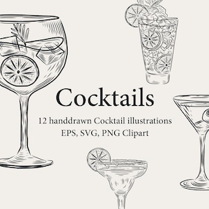 Illustrations de cocktails clipart de cocktails dessinés à la main, paquet d’illustrations de cocktails, illustration de boisson, alcool svg, clipart de mariage