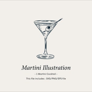 Illustration de cocktail, Martini, Clipart boisson, Dessin de boisson, Dessin à la main, Fichier numérique