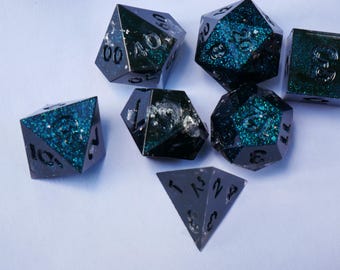 Handmade Obsidian Night Resin Dice Set for D&D