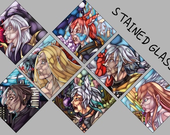 Llaveros epoxi con dijes de vitrales: set inspirado en Final Fantasy