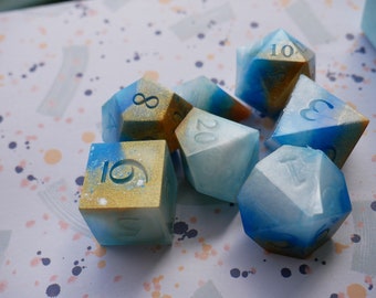 7 die dice - "Seaside Wedding" set raw epoxy resin no ink no sanding no polish d4 d6 d8 d10 d12 d20 BPA free