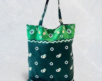 Reusable Shopping Bag | Foldable Batik Tote | Teal Batik Tote | Batik Grocery Bag | Tie Dye Tote | Jumputan Batik Tote