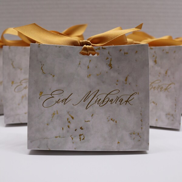 EID Favor/ Goodie Bags [Set of 5 or 10] Marble Design| Eid Mubarak Bags | Ramadan | Arabic Calligraphy | Beautiful Metallic Gold Finish