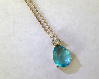 Collier vintage Joseph Esposito en plaqué or 14 carats - Pierres précieuses bleu clair