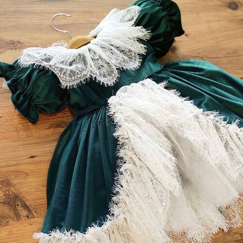 Emerald Green Baby Girls Velvet Birthday Dress Velvet Etsy